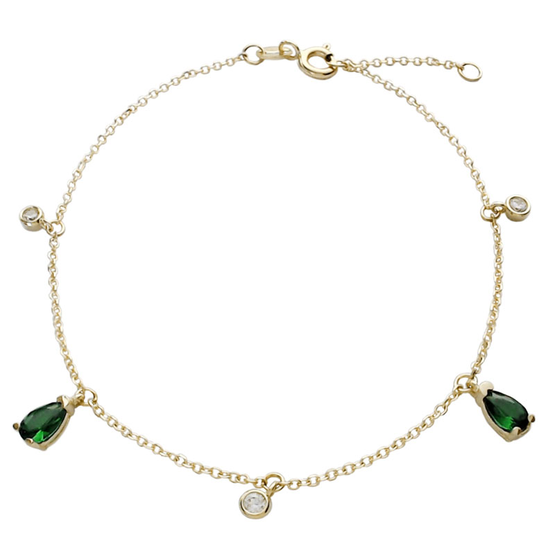 χρυσό_βραχιόλι_πράσινες_σταγόνες_Κ14 GOLD BRACELET WITH GREEN TEARDROPS BX3116 - Image 1