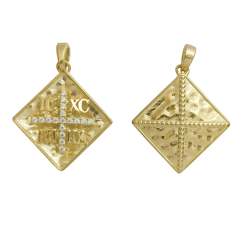 Μενταγιόν_Κωνσταντινάτο_ρόμβος_Κ14 GOLD DOUBLE-FACED ICXCNIKA PENDANT MEN319 - Image 1