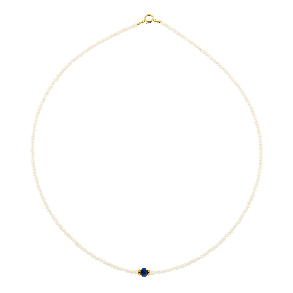 Kolie_margaritaria_zafeiri_gold_K14 PEARL NECKLACE WITH SAPPHIRE KOLM19 - Image 1