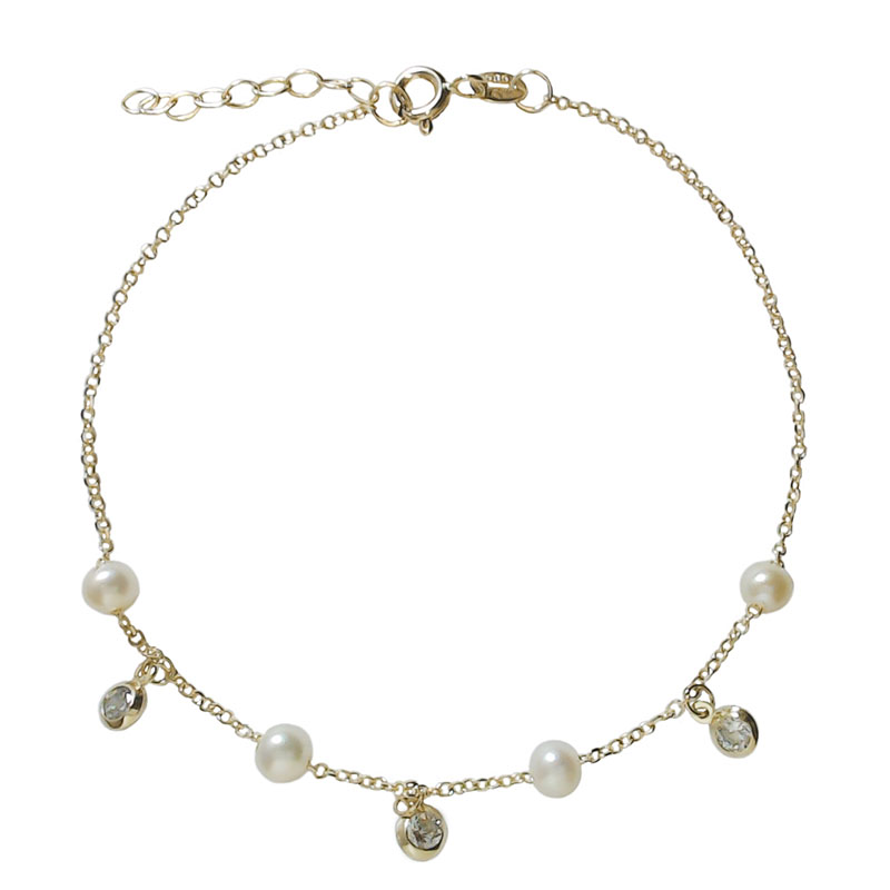 Xruso_braxioli_margaritarakia_monopetrakia_K14 GOLD BRACELET WITH PEARLS AND ZIRCON STONES - Image 1