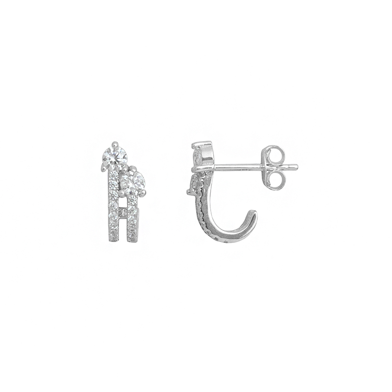 Leukoxrusa_skoularikia_dipla_zirgon_K14 WHITE-GOLD DOUBLE EARRINGS WITH ZIRCON SK3112 - Image 1