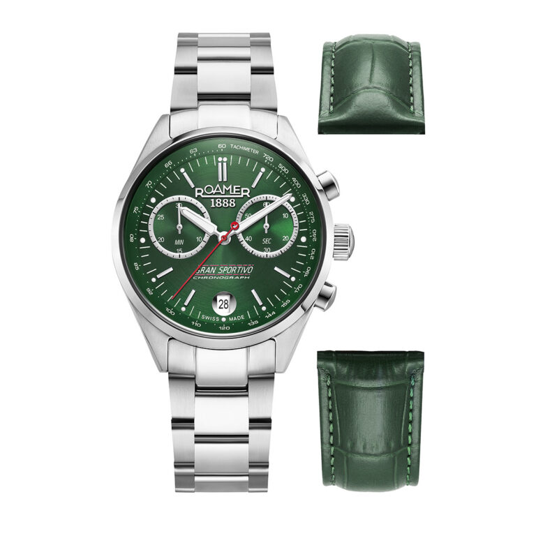 Roamer Gran Sportivo boxset green silver Leather bracelet 978818 41 75 20 box