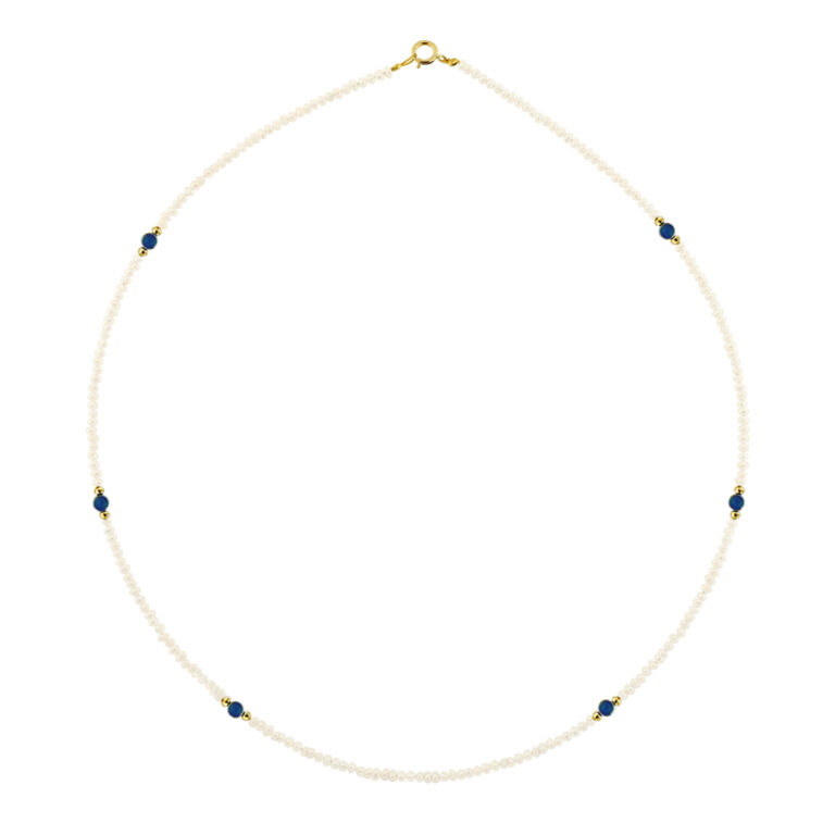 M120457L N Kolie me leuka margaritaria kai lapis lazouli M120457L