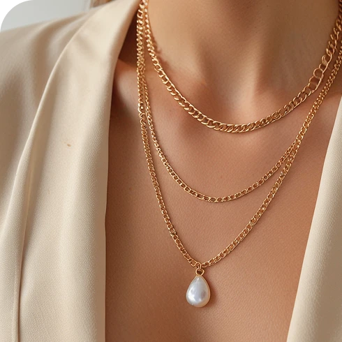 silver jewellery young womans neck with dark hair
